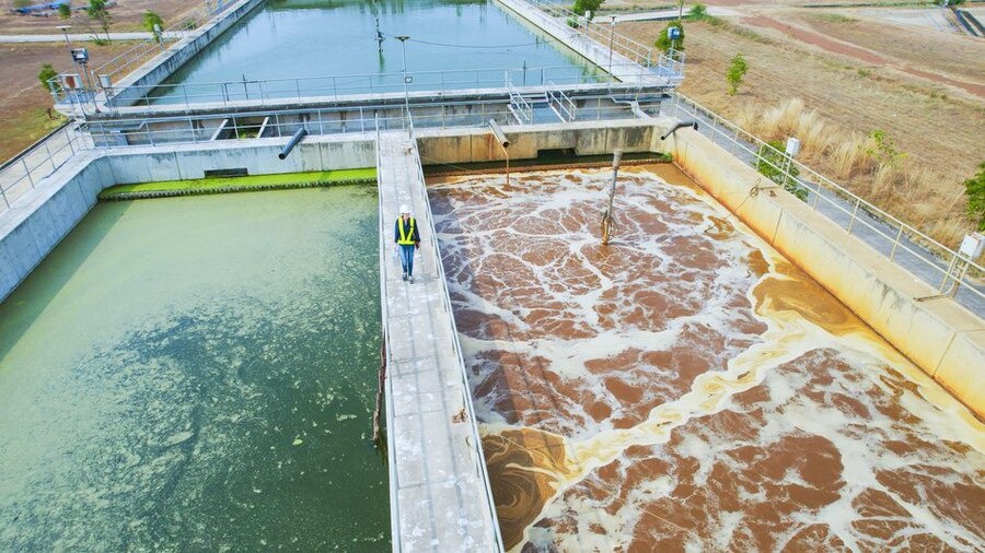 Planta de tratamiento de aguas, vista aérea